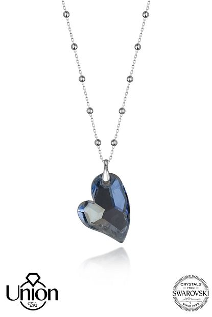 Union Kadin Gumus Swarovski Crystal Aqua Kalp Kolye Trendyol
