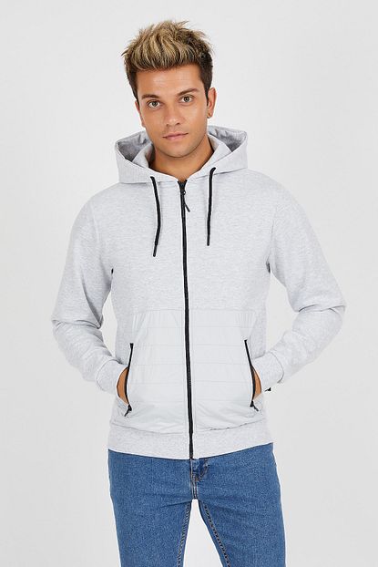Krepp Erkek Gri Fermuarli Kapusonlu Sweatshirt Trendyol