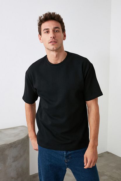 Trendyol Man Siyah Erkek Bol Kesim Basic Bol Kesim T Shirt Tmnss20ts0061 Trendyol