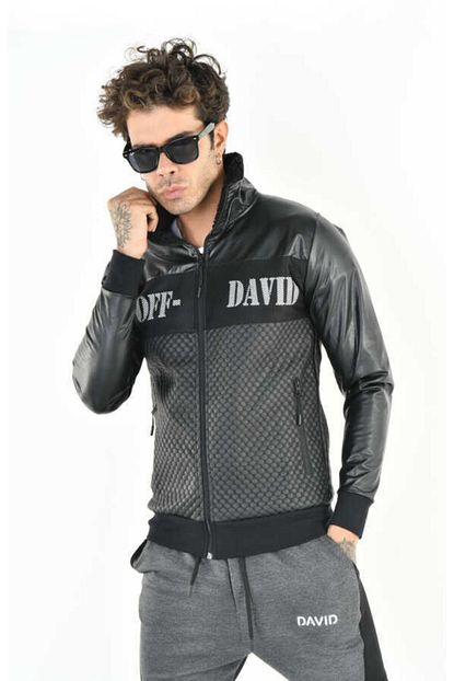 David Gerenzo Off David Deri Gorunumlu Fermuarli Polar Yaka Siyah Ceket Trendyol
