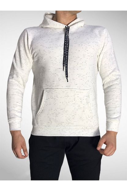 Esfashion Erkek Beyaz Cizgili Pamuklu Kapsonlu Sweatshirt Trendyol
