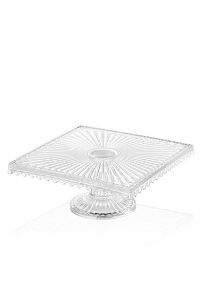 Evilyum Alegre Glass Damla El Yapimi 10 X 25 Cm Ayakli Cam Kare Sunumluk Pasta Kek Servisi Trendyol