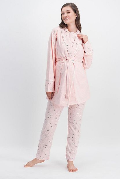 Arnetta Happy Baby Pembemelanj Kadin Lohusa Pijama Takimi Sabahlik 3 Lu Takim Trendyol