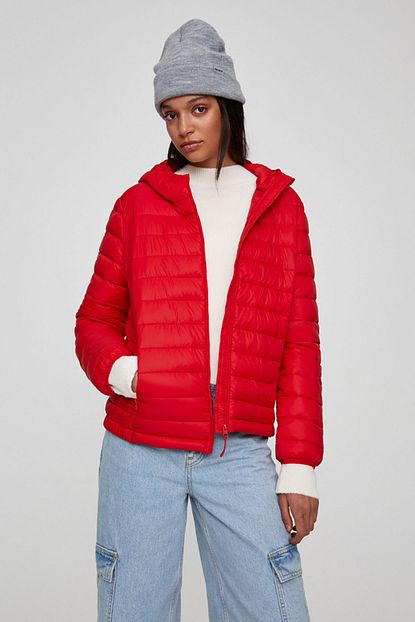 Pull Bear Kadin Acik Kirmizi Basic Sisme Mont 09714333 Trendyol