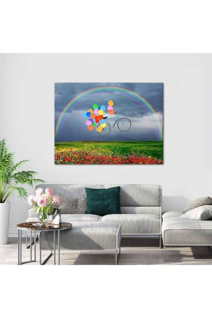 Tabloplus Balon Bisiklet Ve Gokkusagi Kanvas Tablo 75 X 100 Cm Trendyol