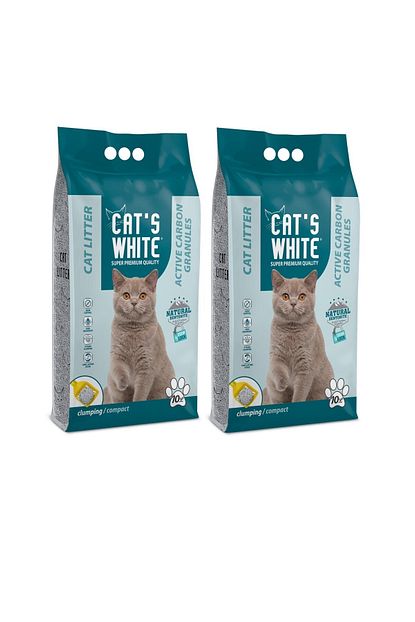 cat s white 2x10 lt aktif karbon granullu parfumsuz kedi kumu