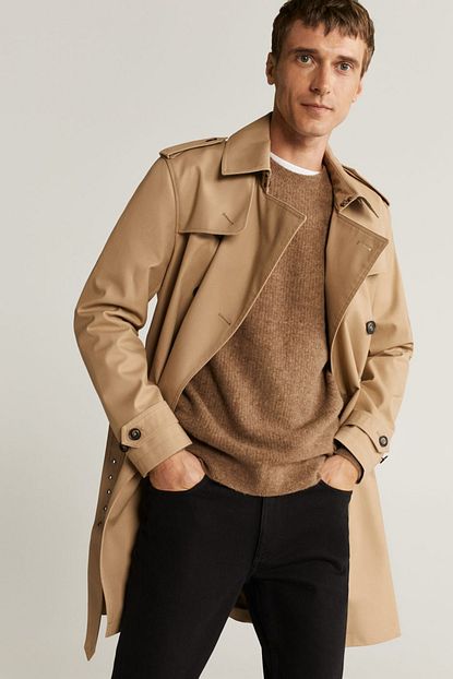 Mango Man Erkek Orta Kahverengi Su Gecirmez Koton Trenckot 77004377 Trendyol