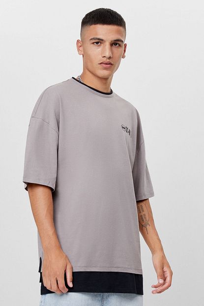 Bershka Erkek Gri Cift Katli T Shirt Trendyol