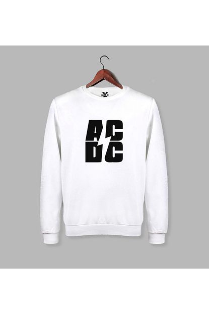 Darkia Erkek Beyaz Ac Dc Baskili Uzun Kollu Sweatshirt Trendyol