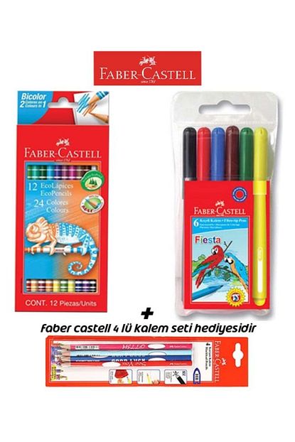 Faber Castell 2 Li Boyama Seti 12 Li Bicolor Kuru Boya 6 Li Keceli Kalem Kalem Seti Hediyeli Trendyol
