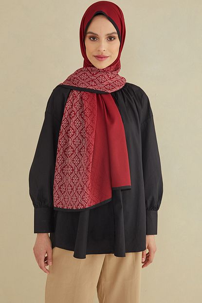 Cardion Etnik Desen Kadin Kirmizi Beyaz Etnik Desenli Medine Sal 190x75 Cm Trendyol