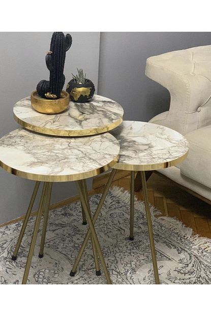 Izmir Alinda Mobilya Metal Ayakli Gold Detayli Zigon Sehpa Trendyol