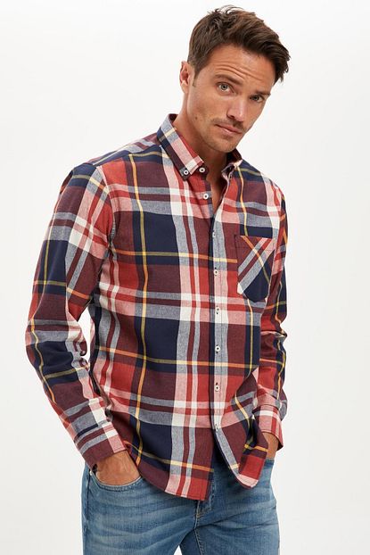 Defacto Erkek Red Slim Fit Uzun Kollu Ekose Gomlek S1281az20au Trendyol