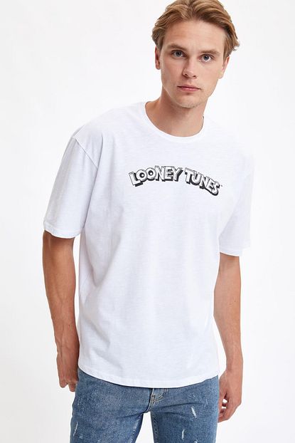 Defacto Erkek White Looney Tunes Lisansli Baskli Oversize Fit Baskili Pamuklu Tisort S6185az20hs Trendyol