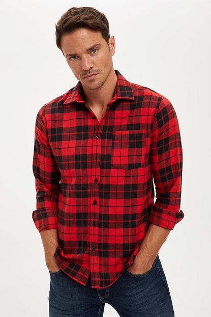 Defacto Erkek Red Ekose Modern Fit Uzun Kollu Gomlek S1278az20au Trendyol