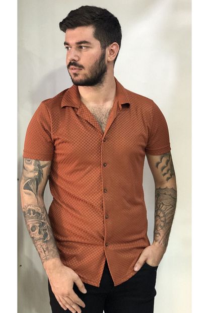 Amor Man Erkek Tarcin Rengi Kisa Kollu Gomlek Trendyol
