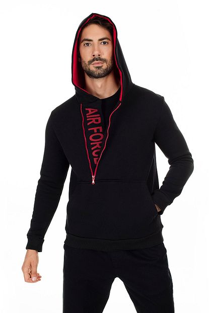Buratti Erkek Siyah Kanguru Cepli Fermuarli Kapuson Yaka Sweatshirt Trendyol
