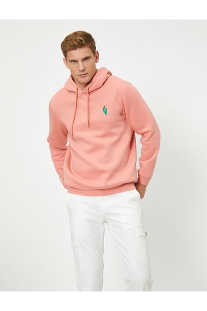 Koton Erkek Pembe Kapusonlu Isleme Detayli Uzun Kollu Sweatshirt Trendyol