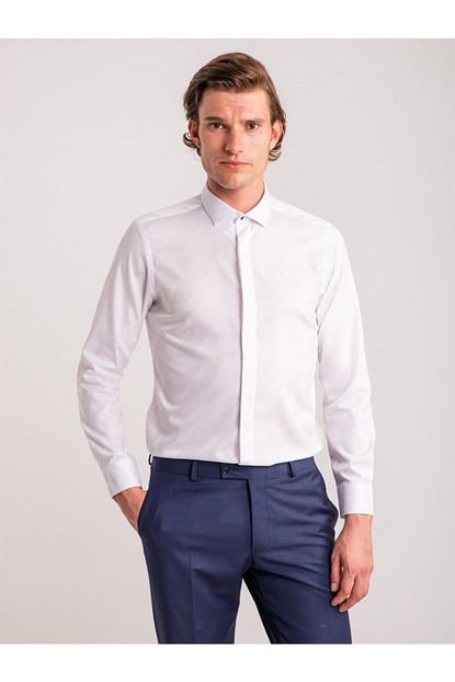 Dufy Erkek Beyaz Slim Fit Gizli Dugme Detayli Klasik Gomlek Trendyol