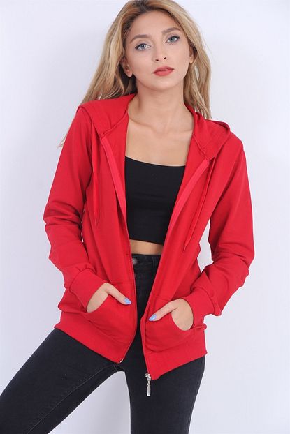 Olalaa Butik Kadin Kapsonlu Fermuarli Sweat Hirka Trendyol