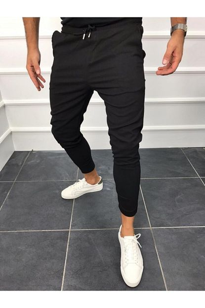 Marka Krali Erkek Siyah Duz Basic Jogger Lastik Bel Kumas Pantolon Trendyol