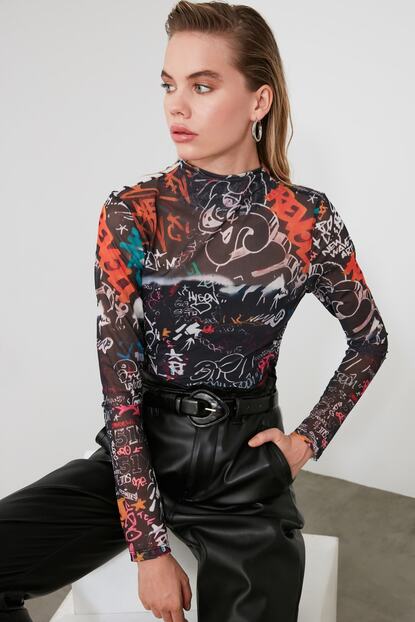 Trendyolmilla Cok Renkli Desenli Tul Orme Bluz Twoaw20bz1098 Trendyol