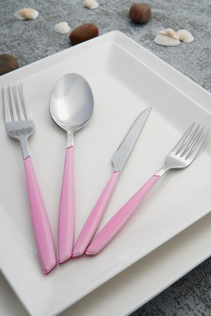 Acar Pembe Paslanmaz Celik 24 Parca Catal Kasik Bicak Takimi Trendyol