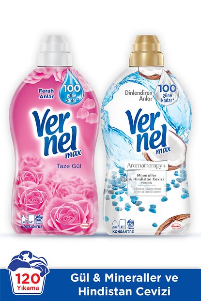 Vernel Max Konsantre Camasir Yumusaticisi Taze Gul Mineral Hindistan Cevizi 1440 Ml 2 Li Set Trendyol