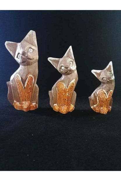 Otantik Hediyelik Kahverengi Ahsap 3 Lu Kedi Biblosu Trendyol