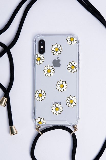 iphone 7 tatli papatyalar siyah askili telefon kilifi