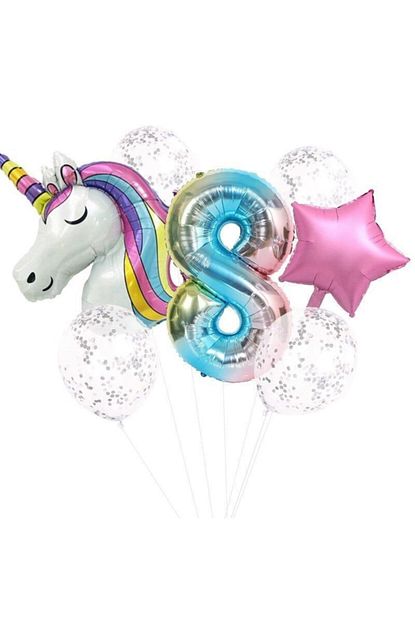 Kullanatparty Kiz Cocuk Pembe Unicorn Folyo Balon 8 Yas Dogum Gunu Seti Trendyol