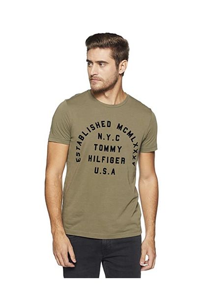 Tommy Hilfiger Erkek Haki Printed Regular Fit Organic Cotton T Shirt Trendyol
