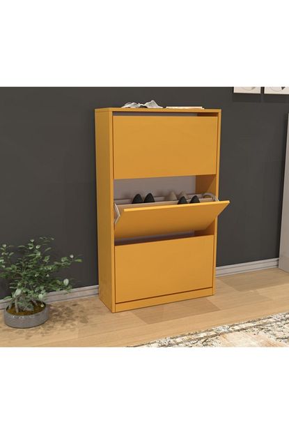 Bkconcept Lena 3 Katli Genis Ayakkabilik Dolabi Sari Trendyol