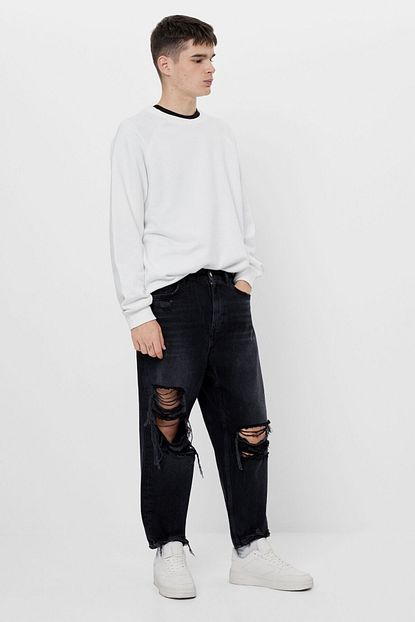 Bershka Kadin Siyah Distressed Bol Kesim Jean Trendyol
