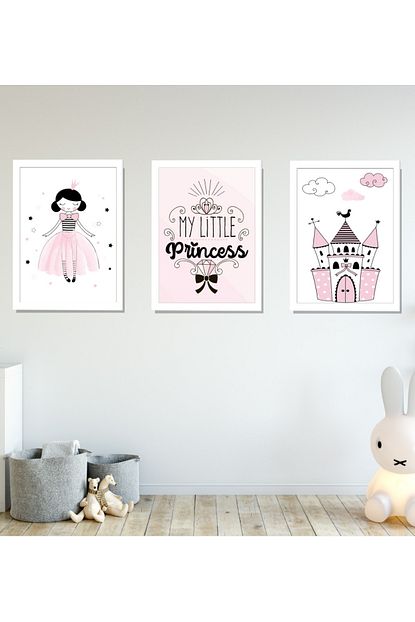 Sunnyfunnykids Bebek Odasi Tablo Prenses Pembe 3 Lu Cerceveli Set 30x40 Cm Sfk036 Trendyol