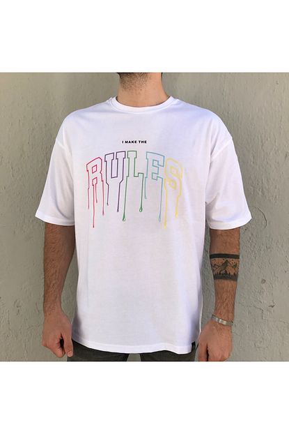 Insane Minds Erkek Beyaz Rules Baskili Oversize T Shirt Trendyol