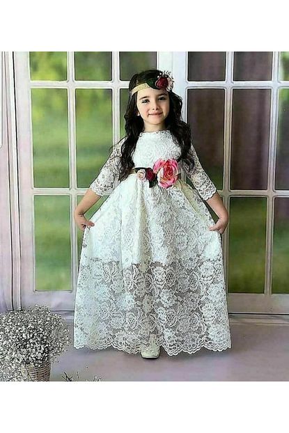 D G Junior Kiz Cocuk Beyaz Cindy Danteli Elbise Trendyol