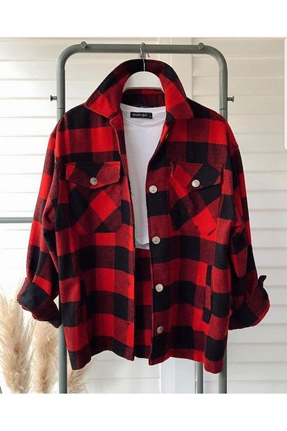 Tuy Boutique Kadin Kirmizi Siyah Oduncu Gomlek Trendyol