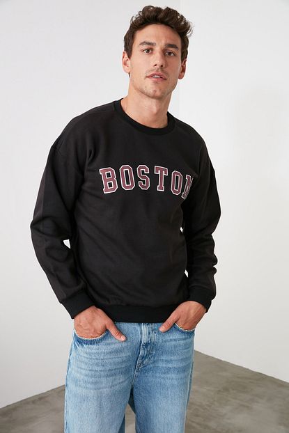 TRENDYOL MAN Siyah Erkek Bisiklet Yaka Baskılı Sweatshirt ...