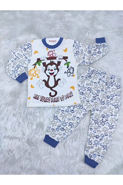 Papyon Baby Kids Supermini Dala Tutunan Maymun Baskili Penye Erkek Bebek Cocuk Pijama Takimi Trendyol