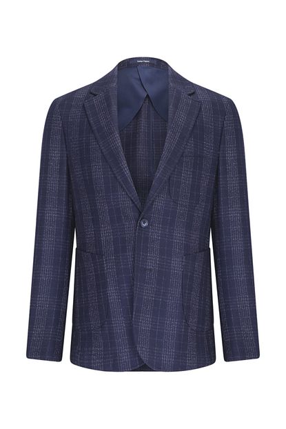 W Collection Erkek Lacivert Gri Ekoseli Blazer Trendyol