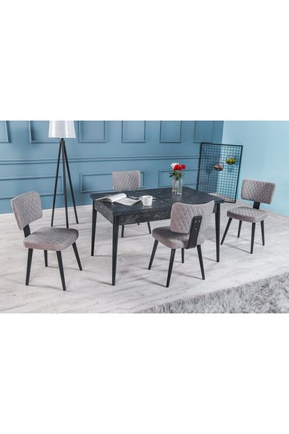 Stoker Setra Premium Yemek Masa Takimi 4 Sandalyeli Gri Trendyol