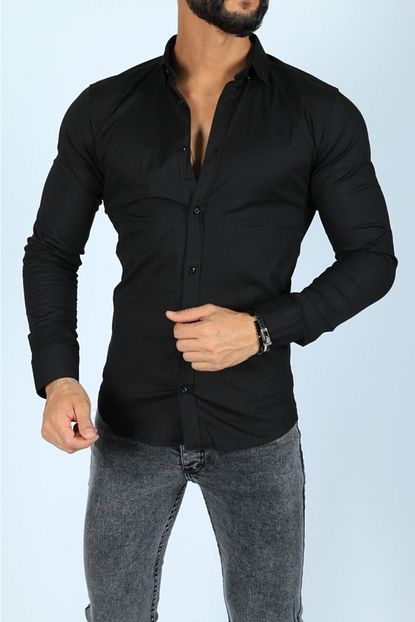 Cadde Giyim Erkek Siyah Slim Fit Kalip Gomlek Trendyol