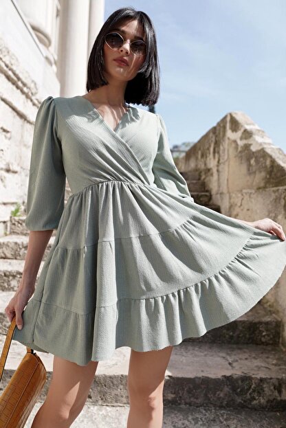 Vual Store Kadin Mint Yesili Kruvaze Mini Elbise Trendyol