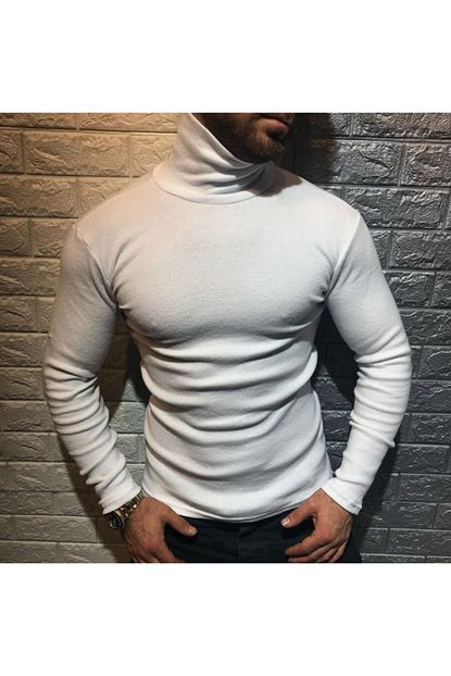 Taptarz Erkek Beyaz Likrali Slim Fit Bogazli Kazak Trendyol
