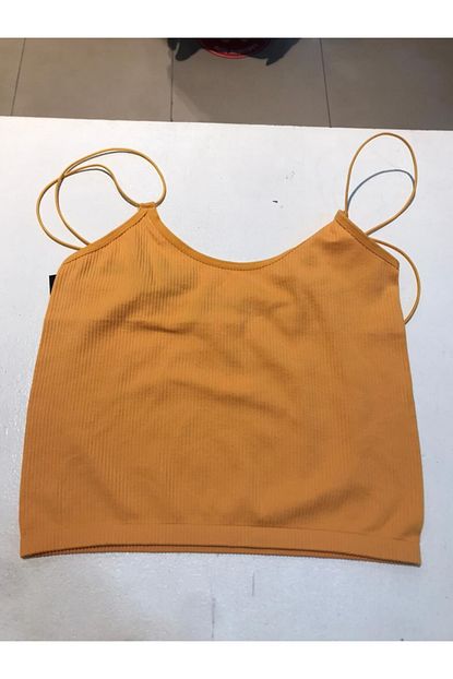 Dilvin Kadin Turuncu Lastikli Crop Top Bluz Trendyol