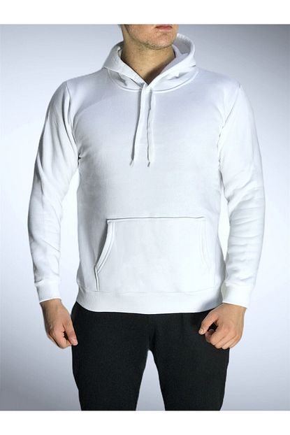 Esfashion Erkek Beyaz Basic Kapsonlu Pamuklu Sweatshirt Trendyol