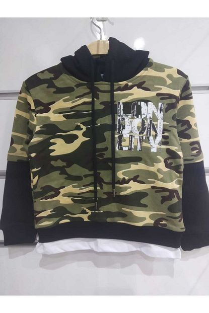 Ixoskids Club Erkek Yesil Kamuflaj 2 Iplik Kapsonlu Sweat Trendyol