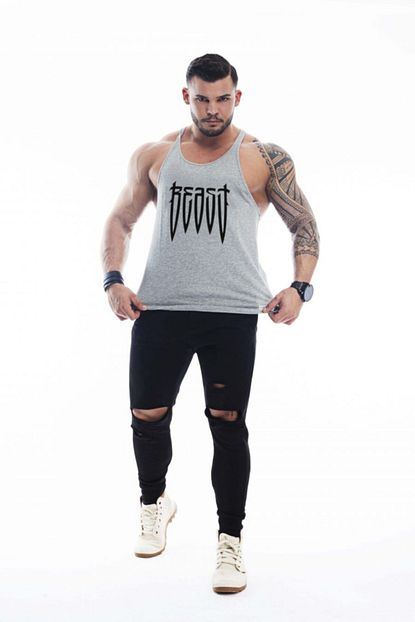 Ghedto Erkek Gri Beast Gym Fitness Tank Top Sporcu Atleti Trendyol