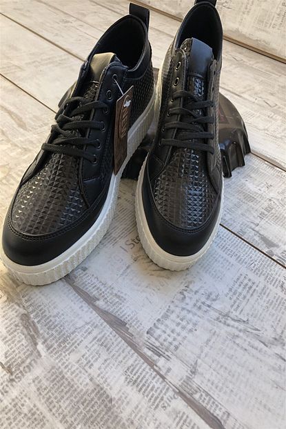 Bitetto Erkek Siyah Gunluk Deri Sneakers Ayakkabi Trendyol
